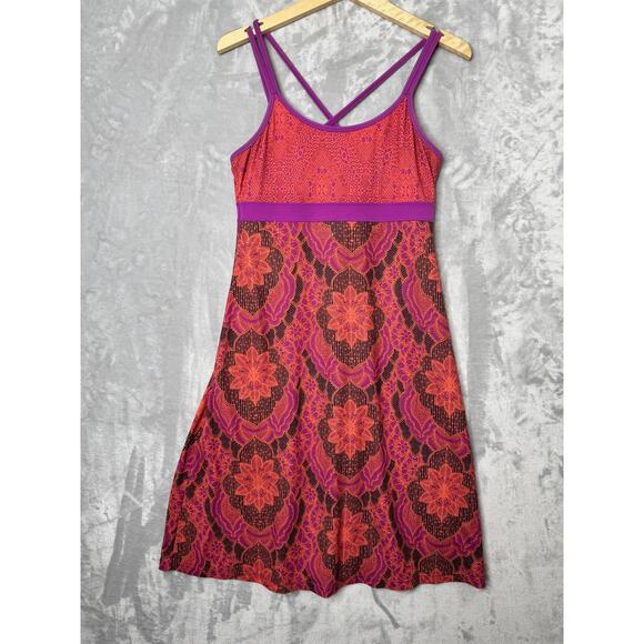 prAna Ambrosia Dress Womens Small Purple Red Geometric Floral Strappy Summer - Picture 1 of 8